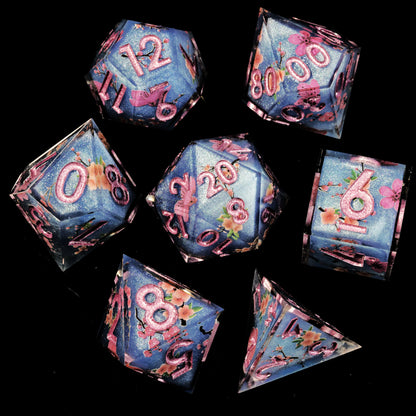 LuxeRoll Handmade Resin DND Dice Set with Gift Box - 7-Piece Sharp Edge Polyhedral RPG Tabletop Gaming Dice