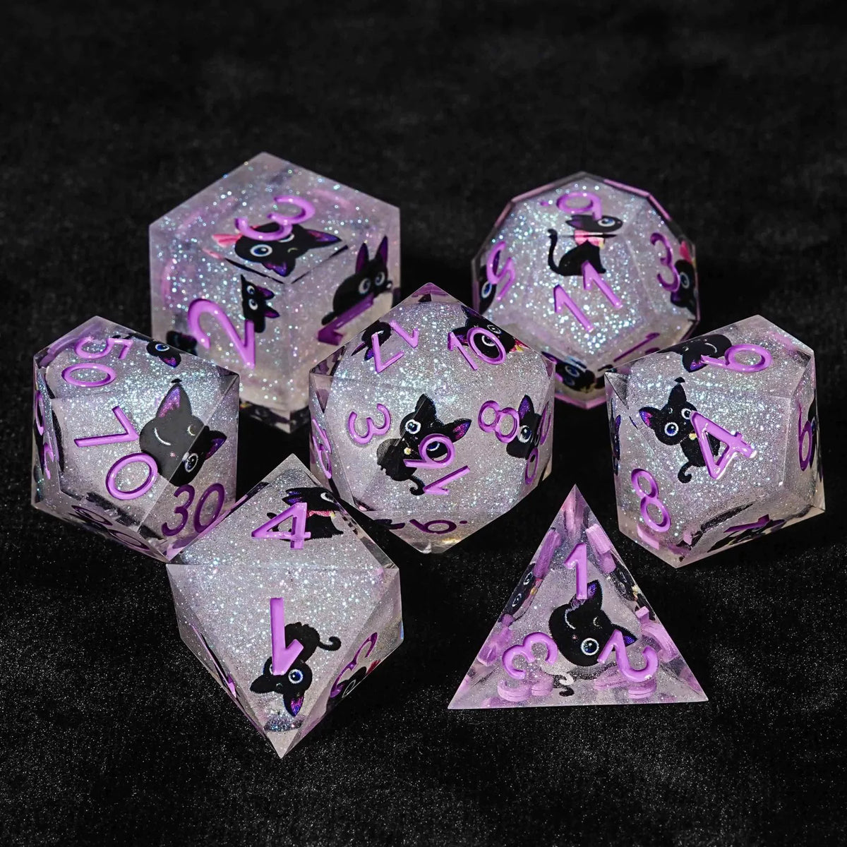 Cat dice in dice resin polyhedral dice set - detail view 10