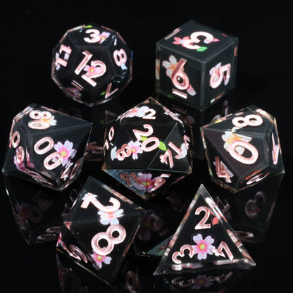 LuxeRoll Handmade Resin DND Dice Set with Gift Box - 7-Piece Sharp Edge Polyhedral RPG Tabletop Gaming Dice