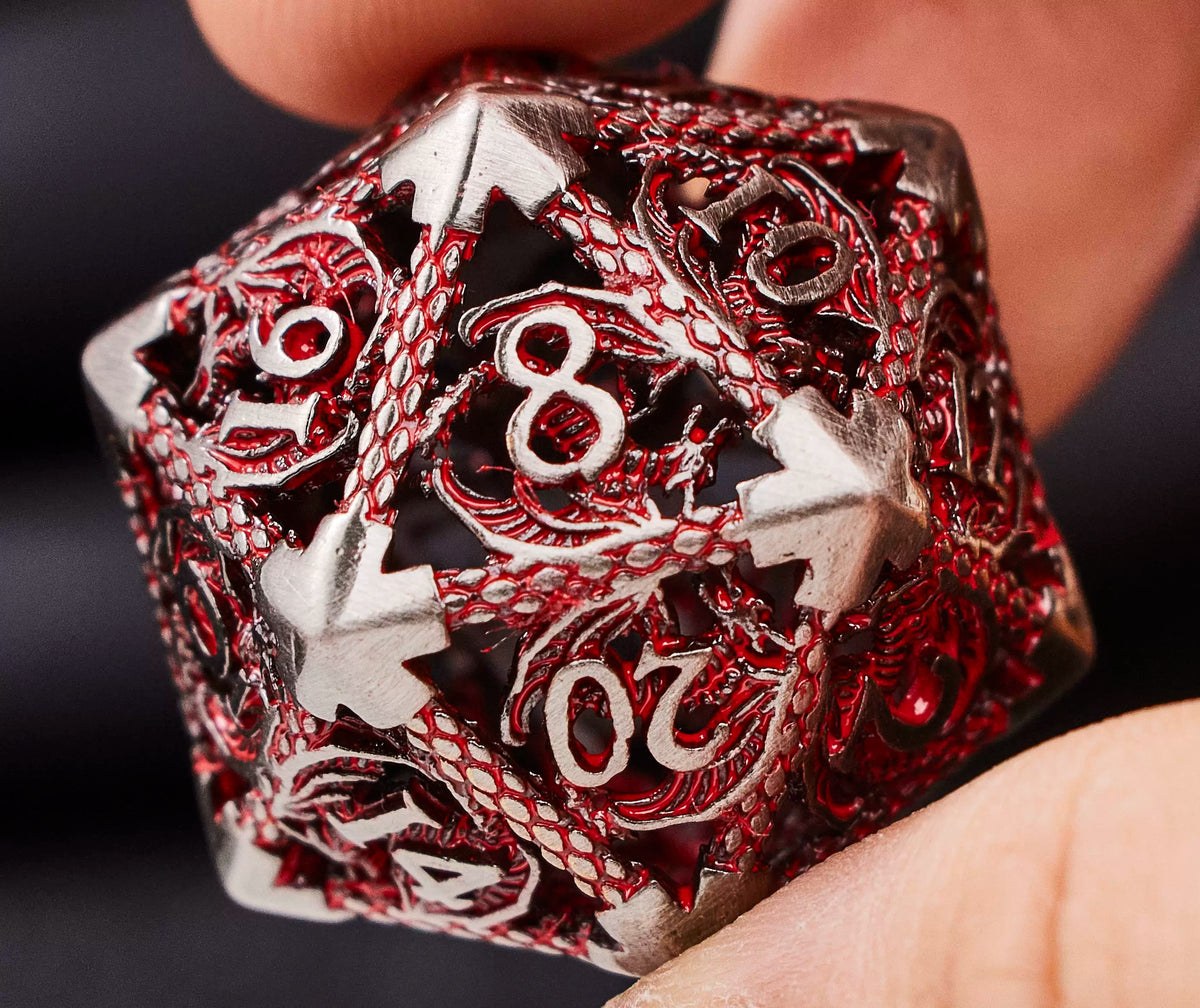 Hollow Metal Polyhedral DND Dice Set, Dragon Theme D20 Tabletop RPG Dice for D&D, Call of Cthulhu, Pathfinder, TRPG Games