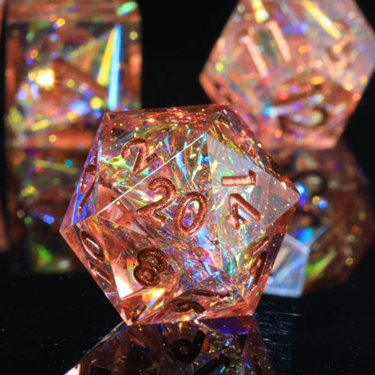Mini Planet DND Handmade Resin Dice Galaxy Pink Sharp Edge Polyhedral Dice Set for TRPG Dungeons & Dragons Tabletop Gaming