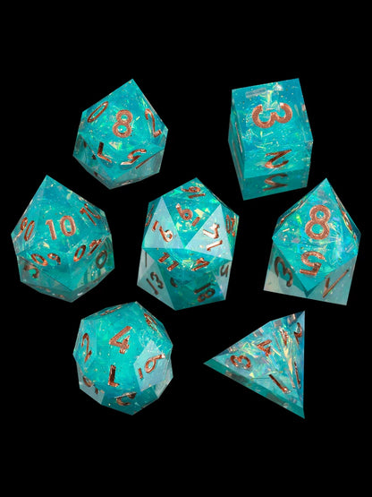 Mini Planet Handmade Resin DND Dice Set, 7-Piece Polyhedral RPG Dice with Gift Box for Dungeons and Dragons Tabletop Gaming