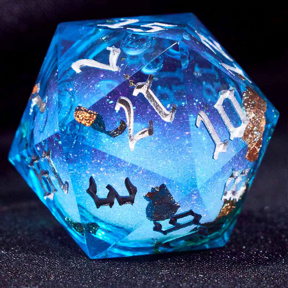 Liquid Core Starry Quicksand DND Polyhedral Dice Set, D20 RPG Tabletop Gaming Dice with Metal Tin and Velvet Pouch