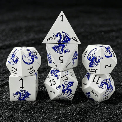 Etched Dragon Metal Polyhedral Dice Set for DND Tabletop RPG Games, Fantasy D&D Role-Playing Metal Dice Set with Storage Box