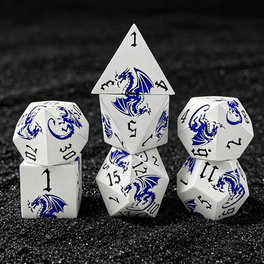 Etched Dragon Metal Polyhedral Dice Set for DND Tabletop RPG Games, Fantasy D&D Role-Playing Metal Dice Set with Storage Box