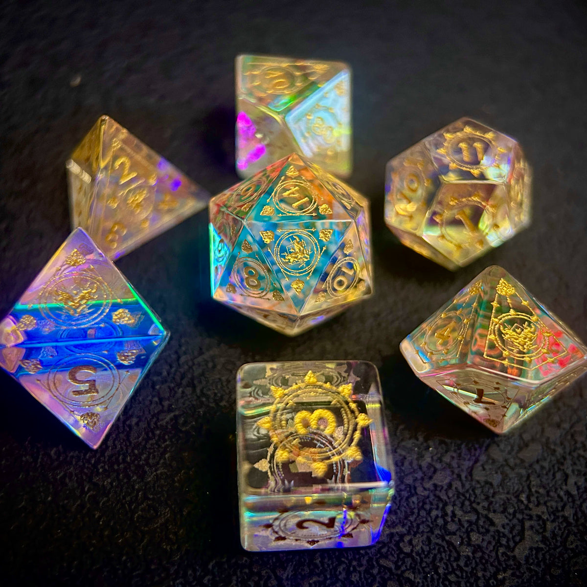 Iridescent Dragon Crystal Polyhedral Dice Set for DND, COC & TRPG Tabletop Gaming