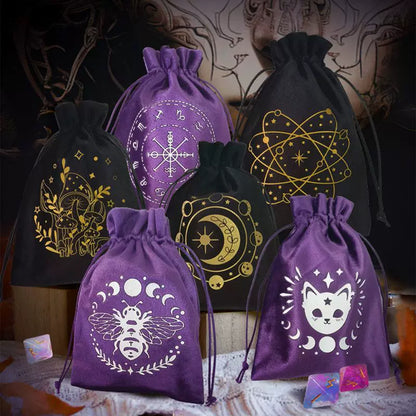 Luxury Velvet Tarot Card Drawstring Bag - Soft Storage Pouch for Oracle Cards, Crystals, Dice and Jewelry (13x18cm)