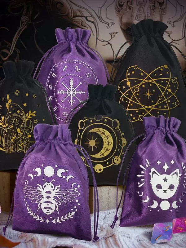 Luxury Velvet Tarot Card Drawstring Bag - Soft Storage Pouch for Oracle Cards, Crystals, Dice and Jewelry (13x18cm)