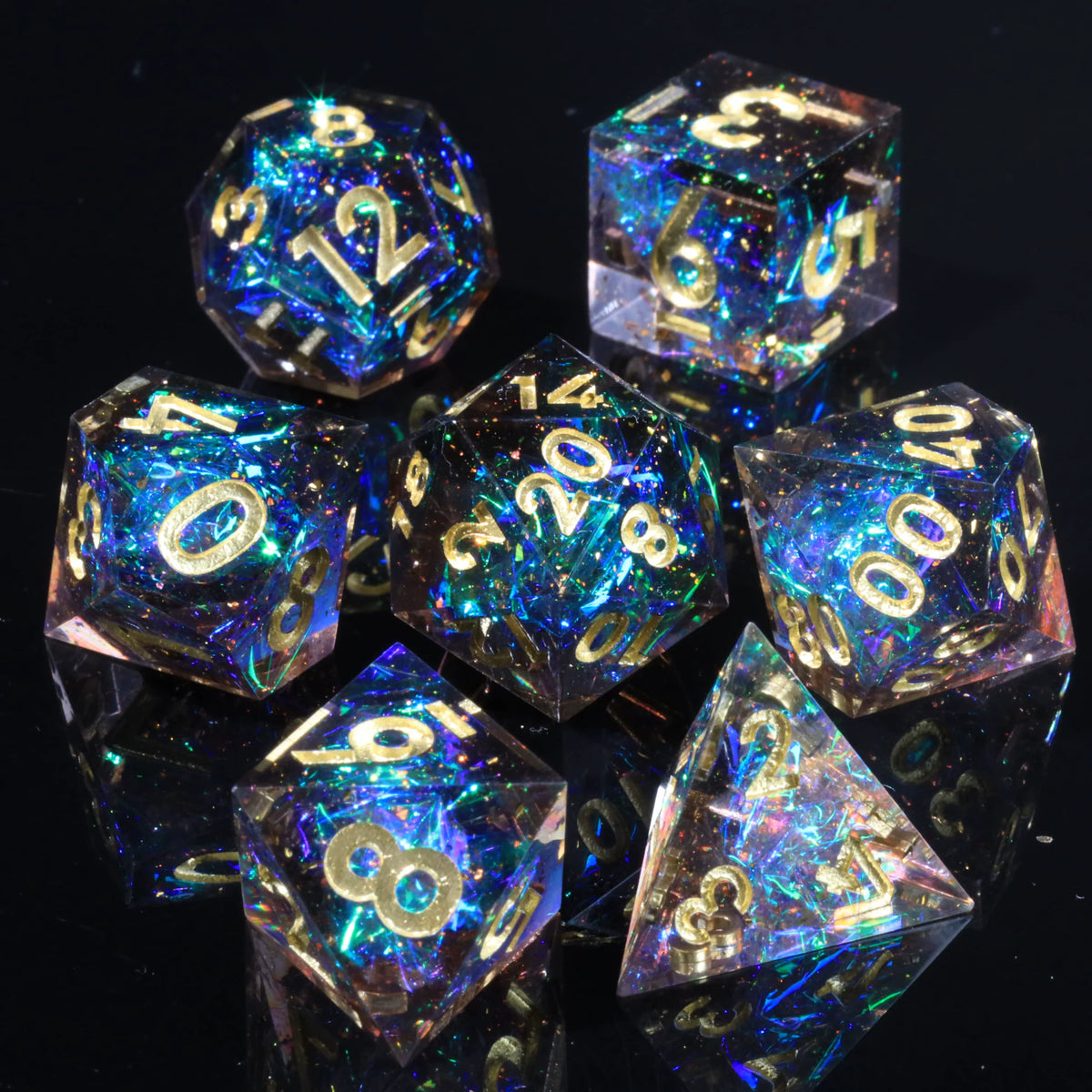 Mini Planet DND Dice Set Handmade Resin Tabletop RPG Dice for Dungeons and Dragons Galaxy Black