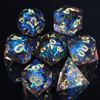 Mini Planet DND Dice Set Handmade Resin Tabletop RPG Dice for Dungeons and Dragons Galaxy Black