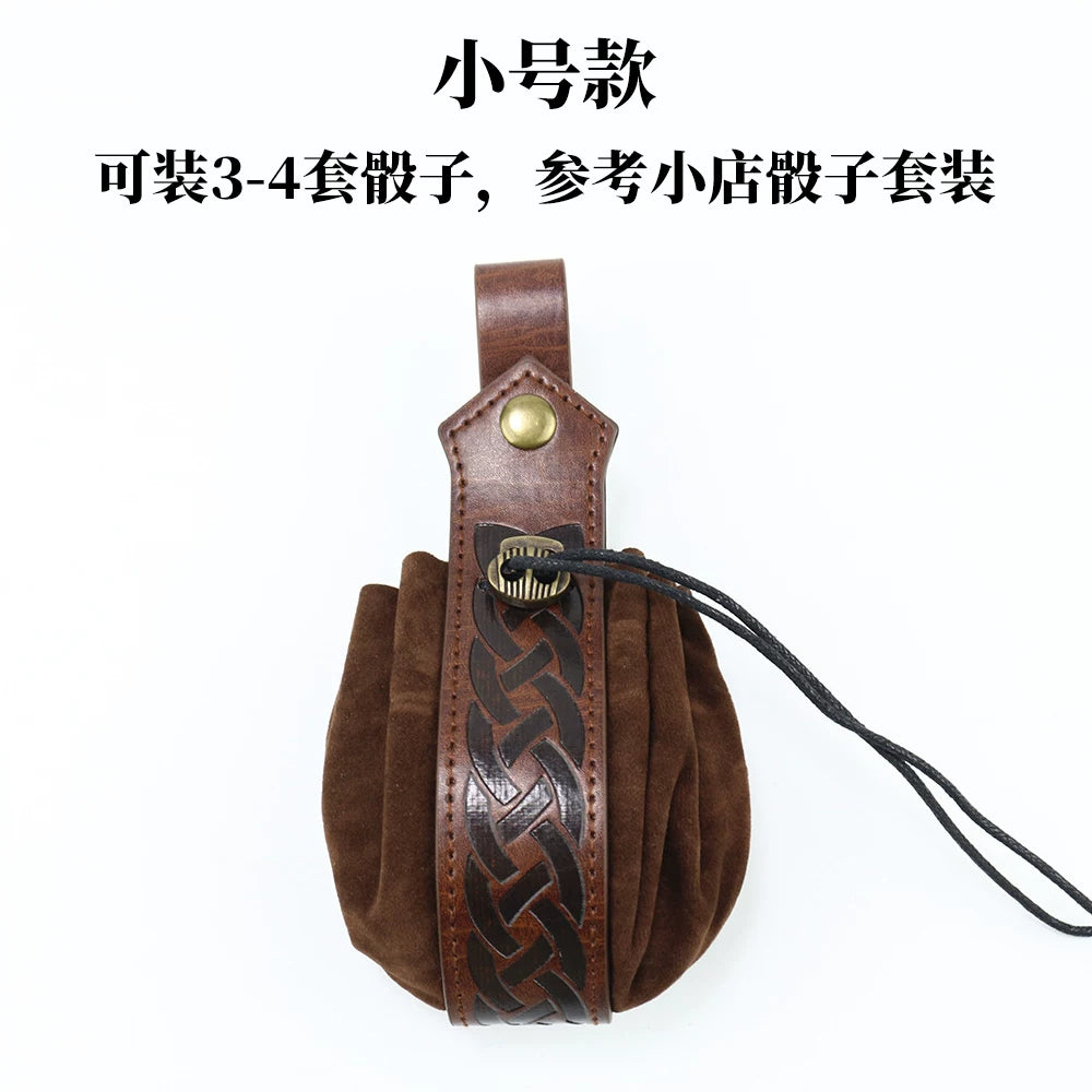 Vintage Drawstring D&D Dice Bag Expandable Dice Rolling Tray Medieval Waist Pouch for RPG Tabletop Gaming