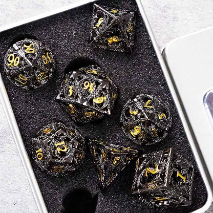 Hollow Metal Polyhedral DND Dice Set, Dragon Theme D20 Tabletop RPG Dice for D&D, Call of Cthulhu, Pathfinder, TRPG Games