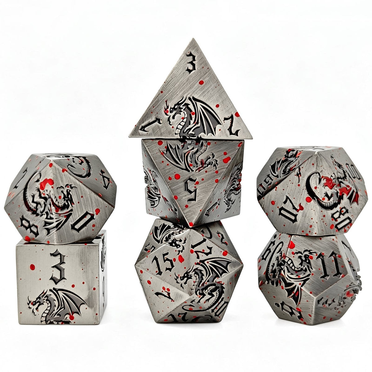 Etched Dragon Metal Polyhedral Dice Set for DND Tabletop RPG Games, Fantasy D&D Role-Playing Metal Dice Set with Storage Box