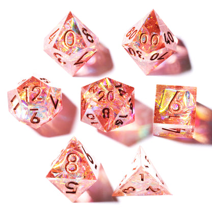 Mini Planet DND Handmade Resin Dice Galaxy Pink Sharp Edge Polyhedral Dice Set for TRPG Dungeons & Dragons Tabletop Gaming