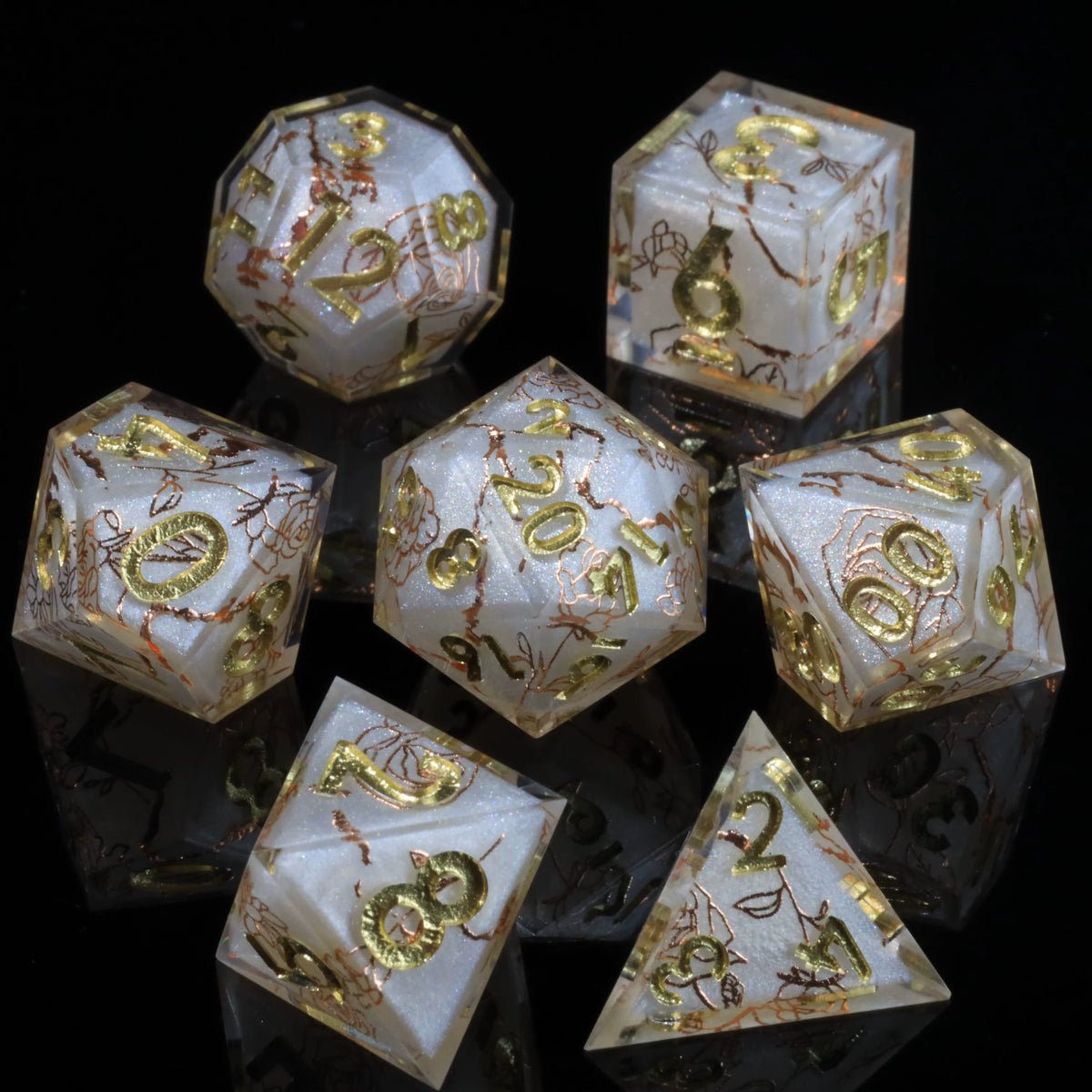 LuxeRoll Handmade Resin DND Dice Set with Gift Box - 7-Piece Sharp Edge Polyhedral RPG Tabletop Gaming Dice
