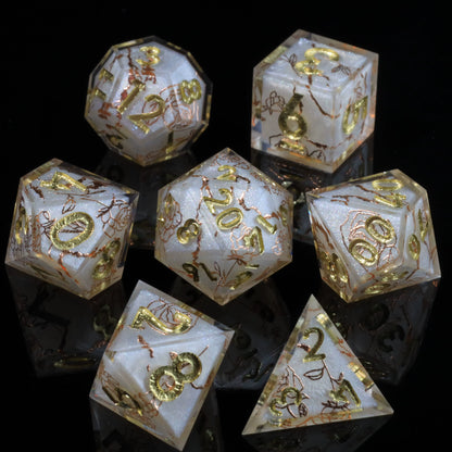 LuxeRoll Handmade Resin DND Dice Set with Gift Box - 7-Piece Sharp Edge Polyhedral RPG Tabletop Gaming Dice
