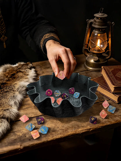 2-in-1 Foldable Leather Dice Bag and Rolling Tray, Portable Drawstring Dice Pouch for DND, RPG, and Tabletop Board Games
