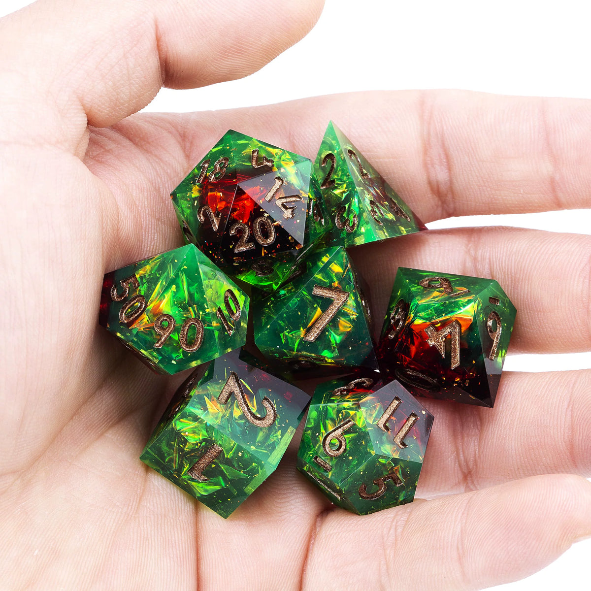 Mini Planet Jungle Fire Resin DND Dice Set, Sharp Edge Polyhedral Dice for D&D TRPG Tabletop Role Playing Games