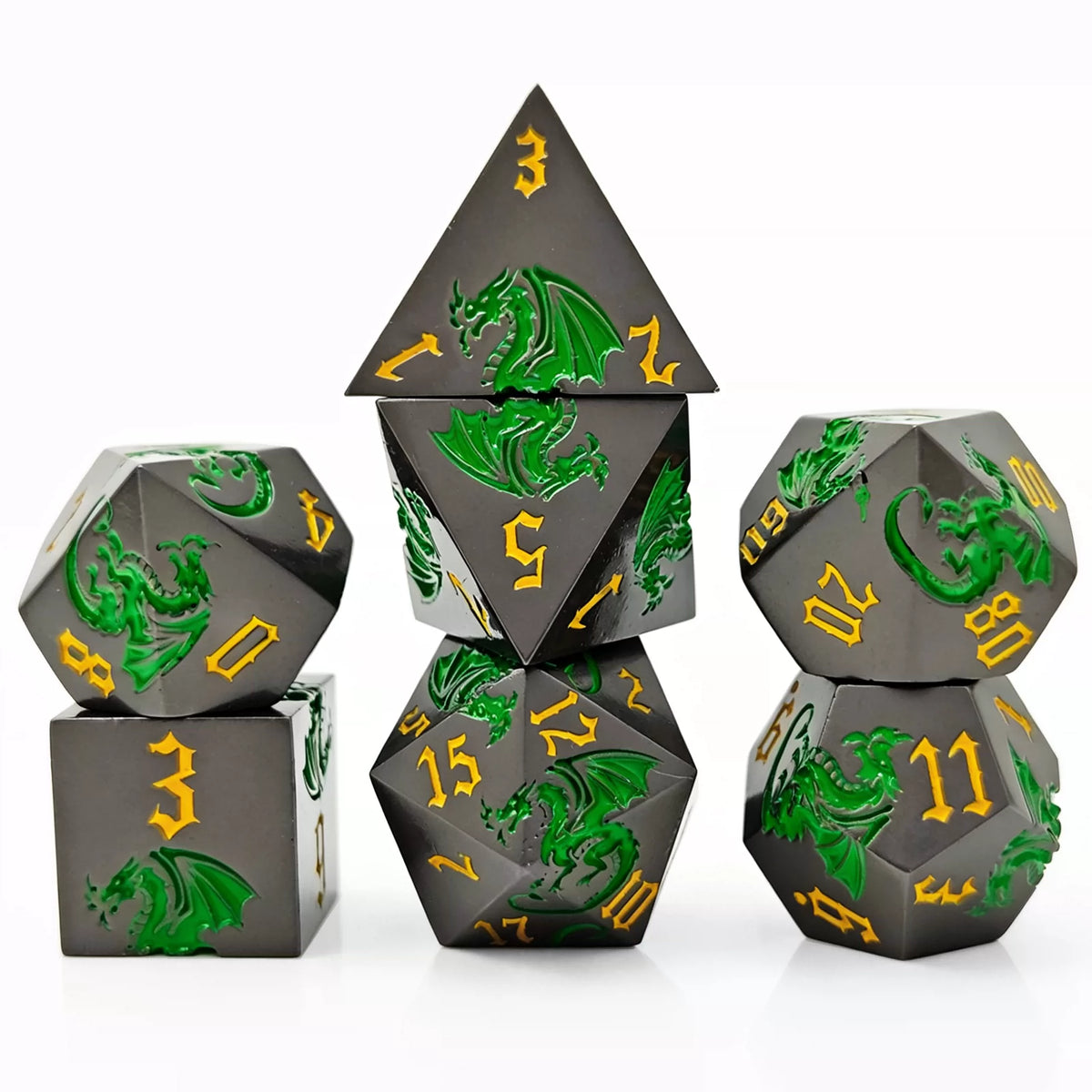 Etched Dragon Metal Polyhedral Dice Set for DND Tabletop RPG Games, Fantasy D&D Role-Playing Metal Dice Set with Storage Box