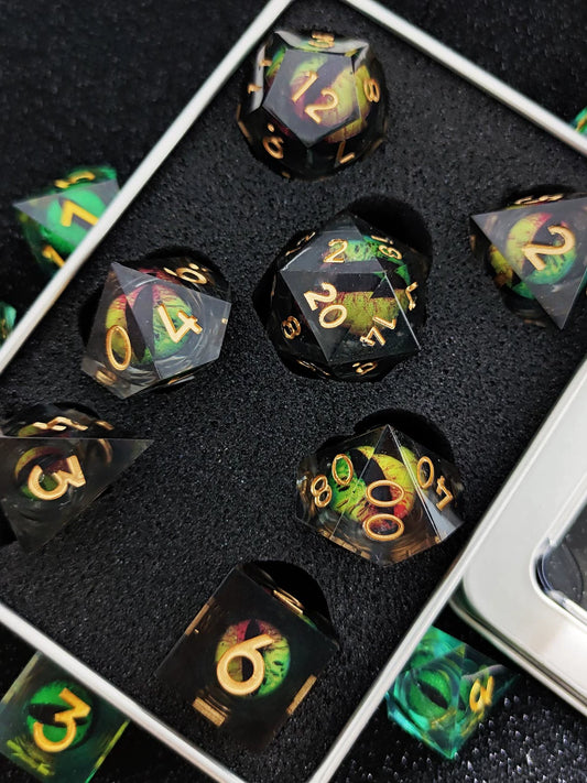Floating Dragon Eye Polyhedral Dice Set Liquid Core RPG Dice for DND COC Tabletop Games