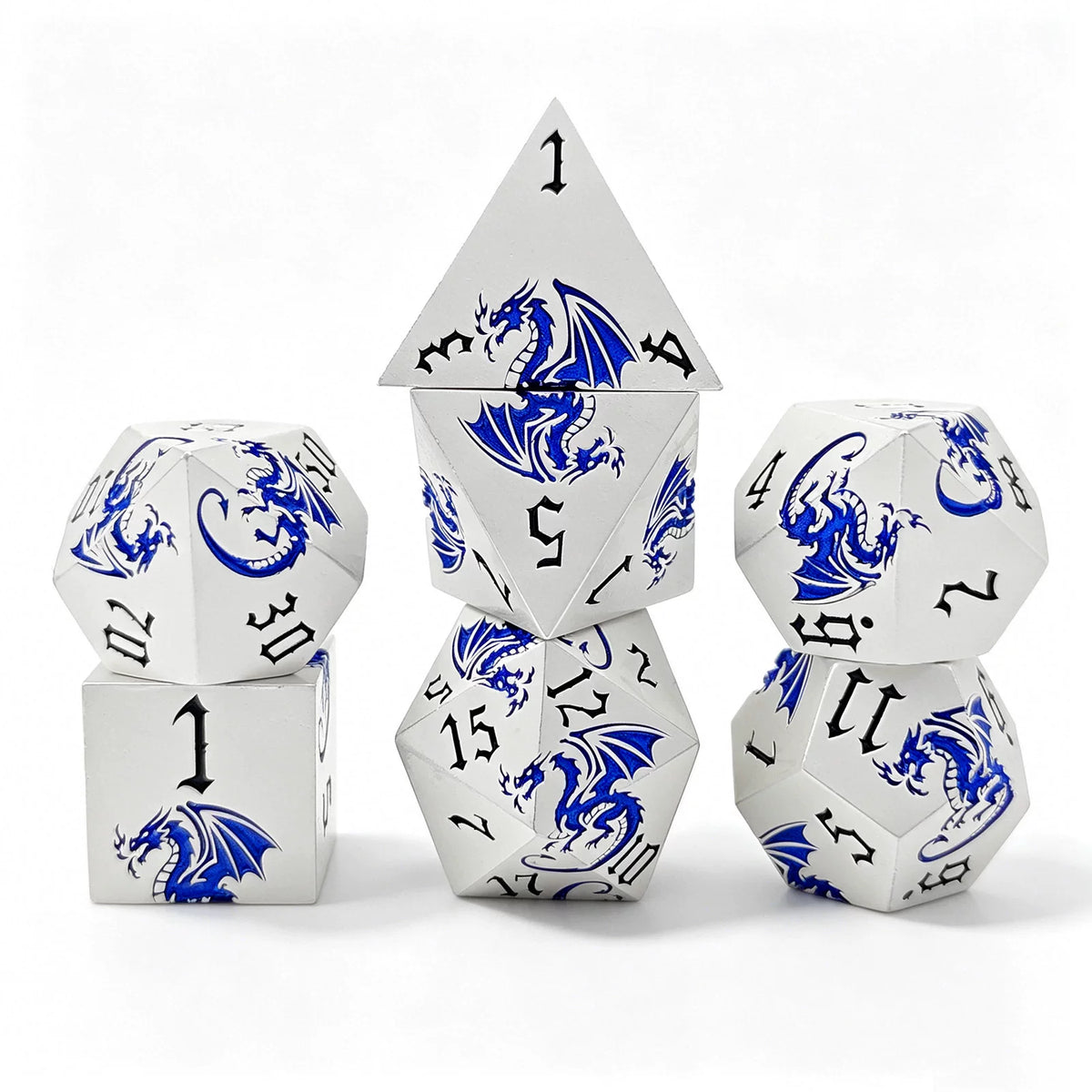 Etched Dragon Metal Polyhedral Dice Set for DND Tabletop RPG Games, Fantasy D&D Role-Playing Metal Dice Set with Storage Box