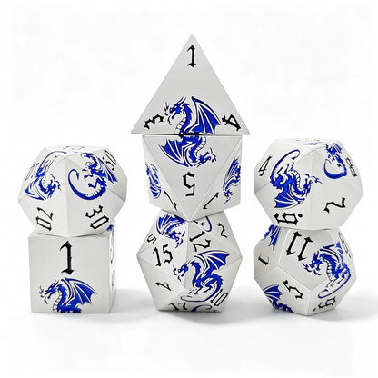 Etched Dragon Metal Polyhedral Dice Set for DND Tabletop RPG Games, Fantasy D&D Role-Playing Metal Dice Set with Storage Box