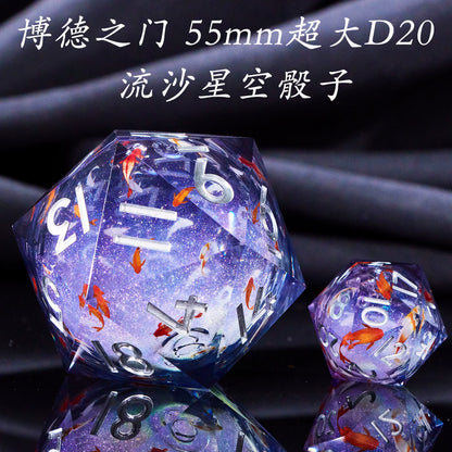 Liquid Core Starry Quicksand DND Polyhedral Dice Set, D20 RPG Tabletop Gaming Dice with Metal Tin and Velvet Pouch