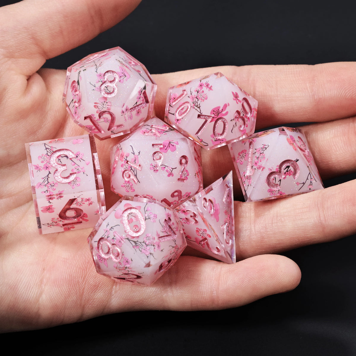 LuxeRoll Handmade Resin DND Dice Set with Gift Box - 7-Piece Sharp Edge Polyhedral RPG Tabletop Gaming Dice