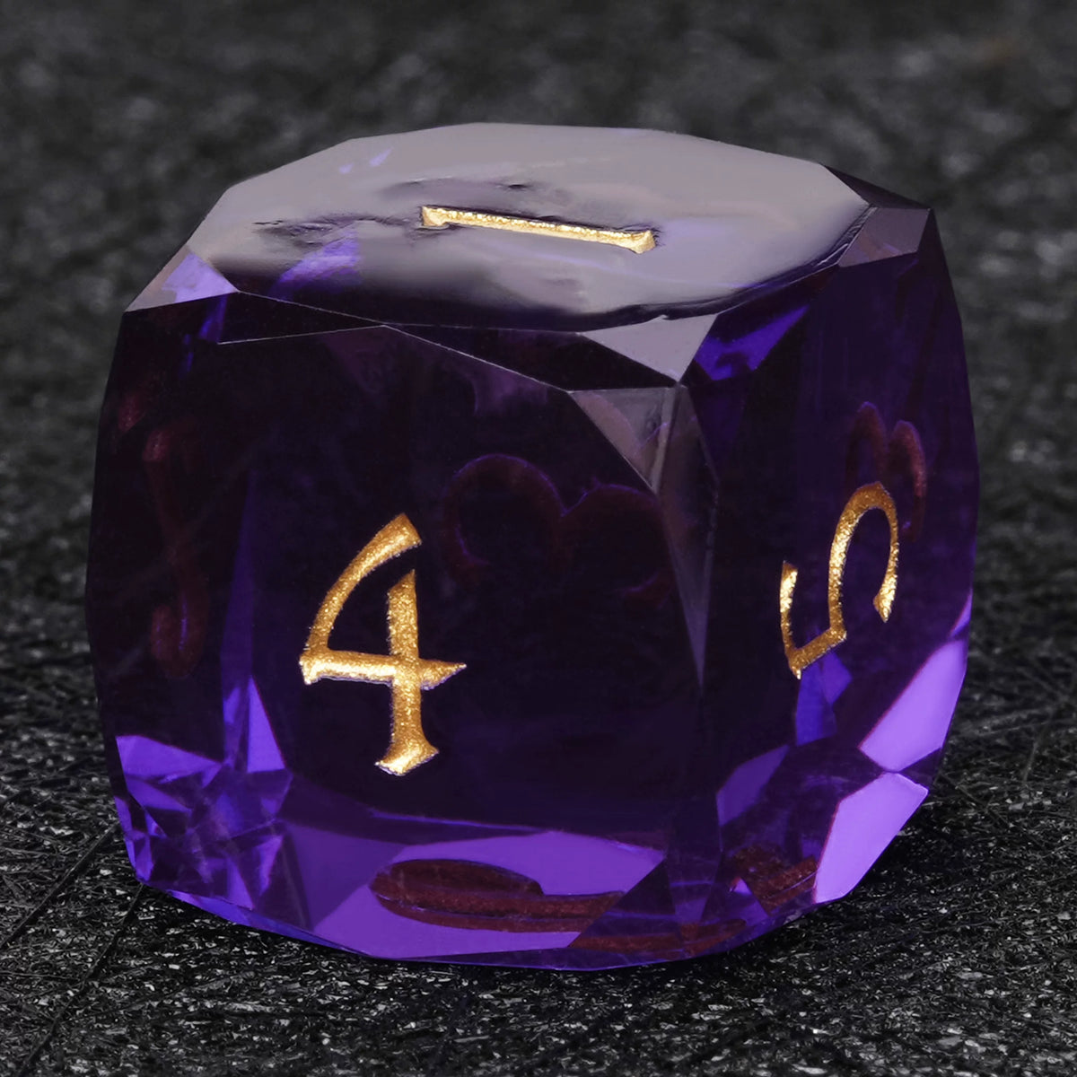 Clear purple faceted resin polyhedral dice set - detail view 8