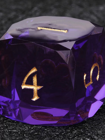 Clear purple faceted resin polyhedral dice set - detail view 3