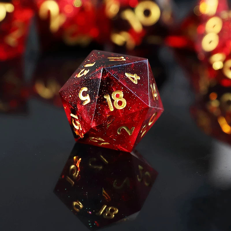 Liquid Core Resin Polyhedral Dice Set, 7-Piece DND D20 Moving Quicksand Dice for Tabletop RPG