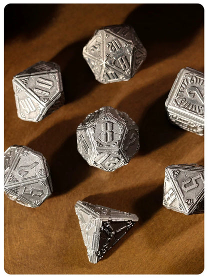 Cthulhu Deep Sea Relic Metal Polyhedral Dice Set, Antique Silver Tabletop DND RPG Gaming Dice