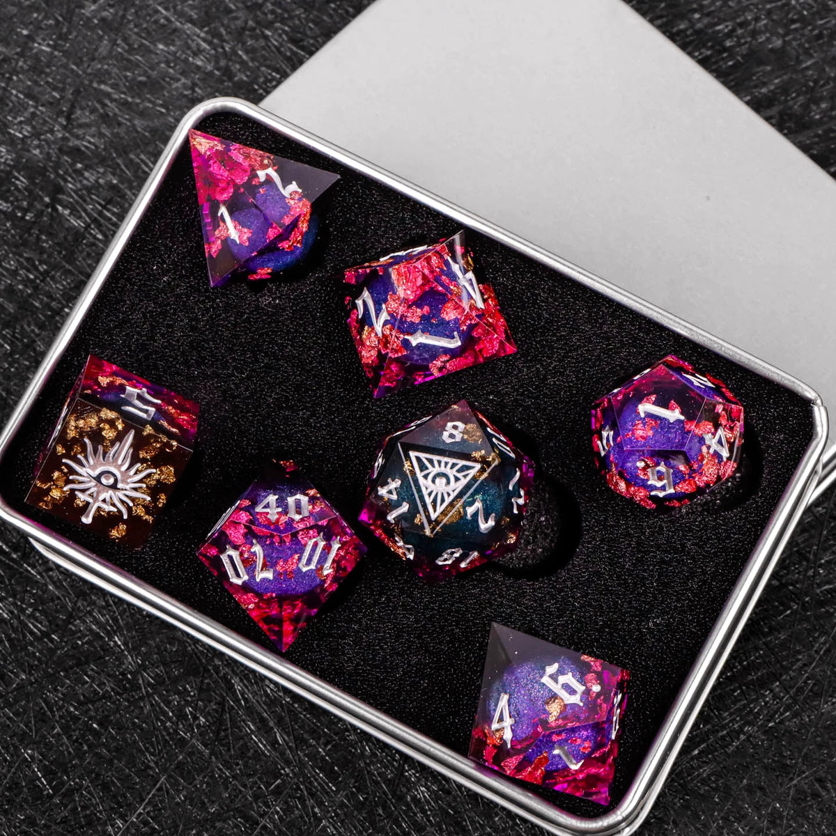 Demon Eye Polyhedral Dice Set for DND & COC Tabletop RPG, Fantasy D20 D6 Gaming Dice with Box