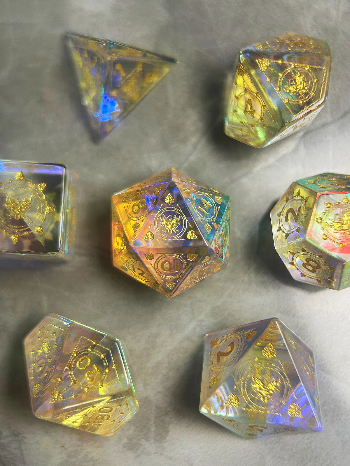 Iridescent Dragon Crystal Polyhedral Dice Set for DND, COC & TRPG Tabletop Gaming