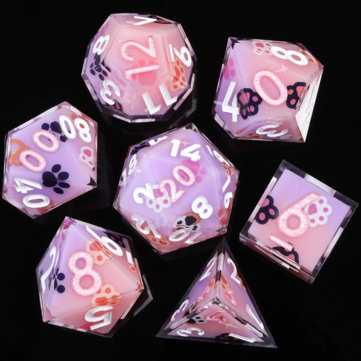 LuxeRoll Handmade Resin DND Dice Set with Gift Box - 7-Piece Sharp Edge Polyhedral RPG Tabletop Gaming Dice