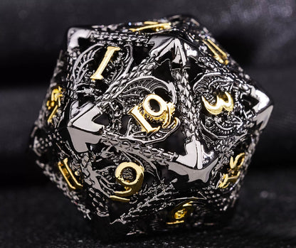 Hollow Metal Polyhedral DND Dice Set, Dragon Theme D20 Tabletop RPG Dice for D&D, Call of Cthulhu, Pathfinder, TRPG Games
