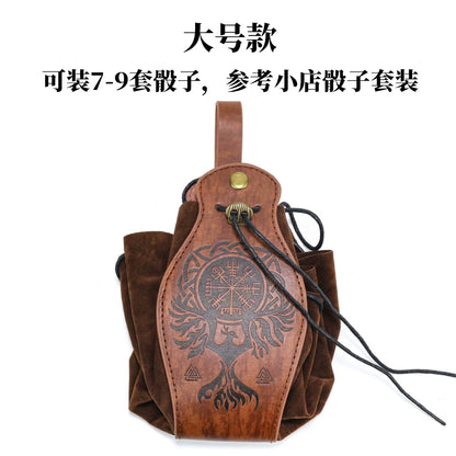 Vintage Drawstring D&D Dice Bag Expandable Dice Rolling Tray Medieval Waist Pouch for RPG Tabletop Gaming