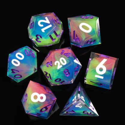 LuxeRoll Handmade Resin DND Dice Set with Gift Box - 7-Piece Sharp Edge Polyhedral RPG Tabletop Gaming Dice