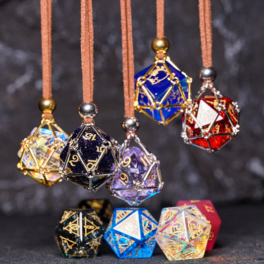 DND Dice Cage Necklace Pendant Interchangeable Dice Holder Net Charm for Tabletop RPG Gamers