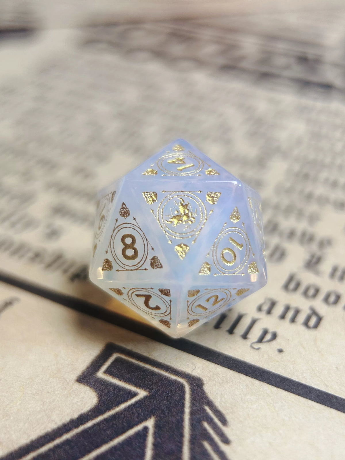 Original Opal Gemstone DND Dice Set Demon Dragon Engraved Polyhedral RPG Dice for D&D COC Tabletop Gaming Collectible (7-Piece)