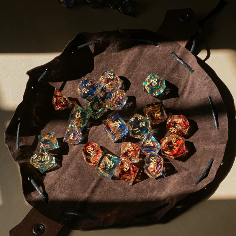 Vintage Drawstring D&D Dice Bag Expandable Dice Rolling Tray Medieval Waist Pouch for RPG Tabletop Gaming