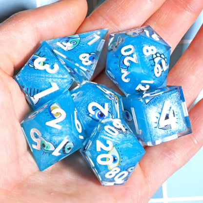 LuxeRoll Handmade Resin DND Dice Set with Gift Box - 7-Piece Sharp Edge Polyhedral RPG Tabletop Gaming Dice
