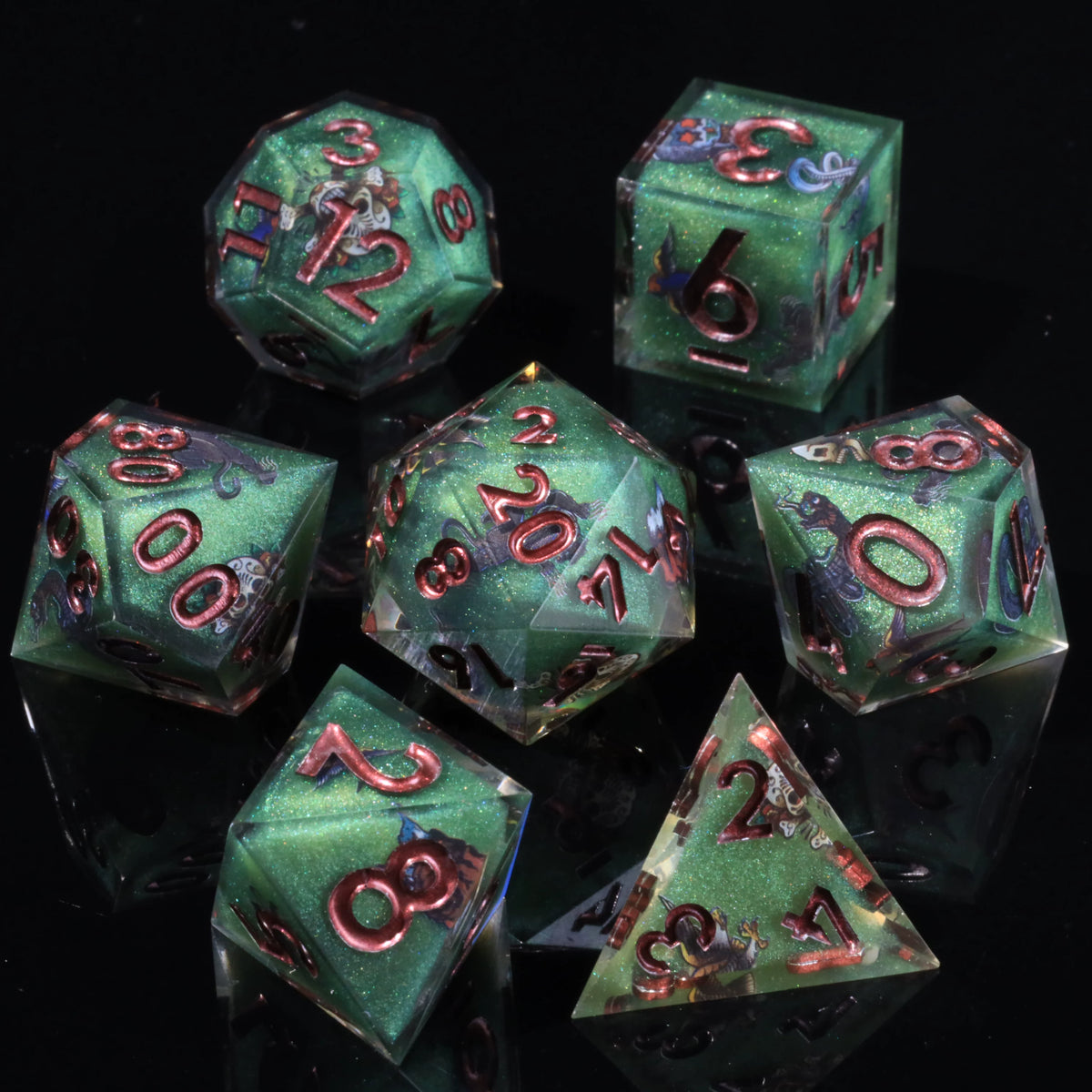 LuxeRoll Handmade Resin DND Dice Set with Gift Box - 7-Piece Sharp Edge Polyhedral RPG Tabletop Gaming Dice