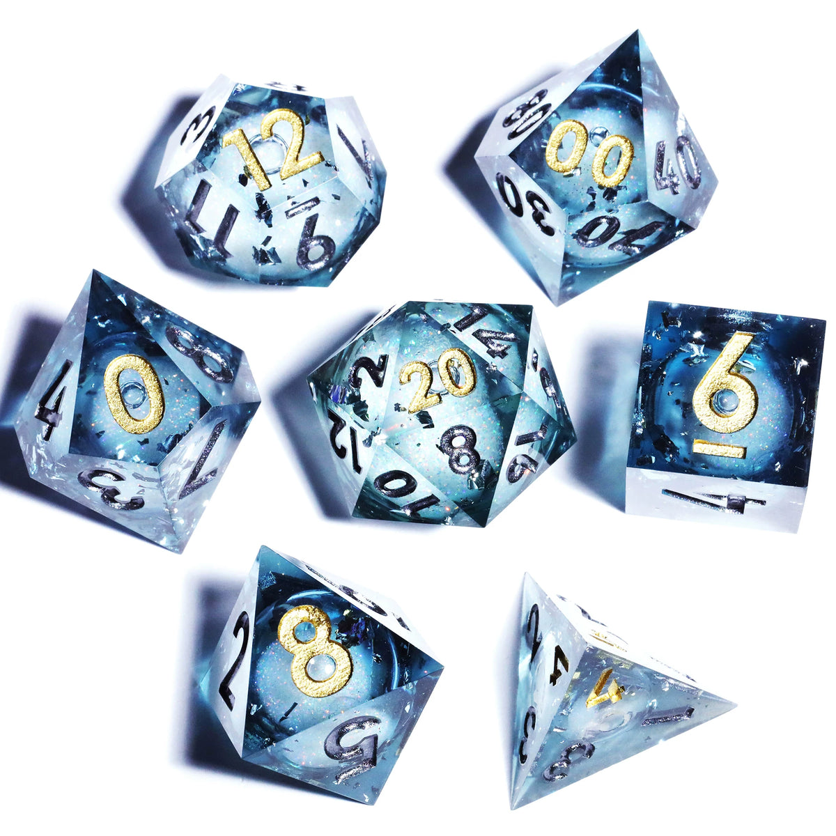 Handmade Liquid Core DND Dice Set, 7-Piece Sharp Edge Quicksand Resin Polyhedral RPG Dice for D&D