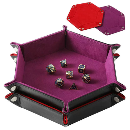 Hexagonal Velvet Dice Tray Collapsible Rolling Holder for DND RPG Tabletop Board Gaming and Storage