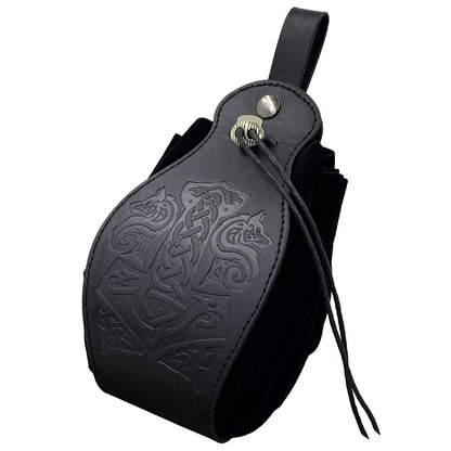 Vintage Medieval Viking Dice Bag & Belt Pouch, Drawstring Coin Purse & Rolling Tray for DND TTRPG