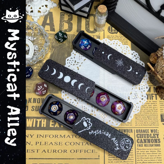 Sliding Lid Dice Box Celestial Moon Phase & Sun Tabletop RPG Dice Storage Case Gaming Accessory