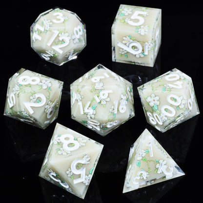 LuxeRoll Handmade Resin DND Dice Set with Gift Box - 7-Piece Sharp Edge Polyhedral RPG Tabletop Gaming Dice