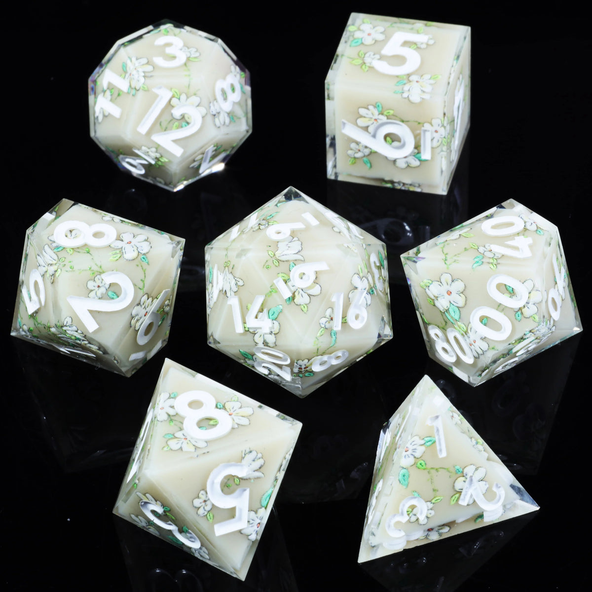 LuxeRoll Handmade Resin DND Dice Set with Gift Box - 7-Piece Sharp Edge Polyhedral RPG Tabletop Gaming Dice