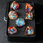 Liquid Core Sharp Edge Resin Dice Set, Floating Dragon Eye Polyhedral D&D TTRPG Tabletop Dice with Metal Box & Velvet Pouch